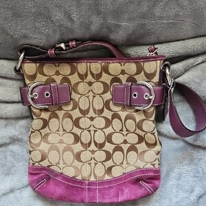 Coach Signature Shoulder Bag in Purple and Tan